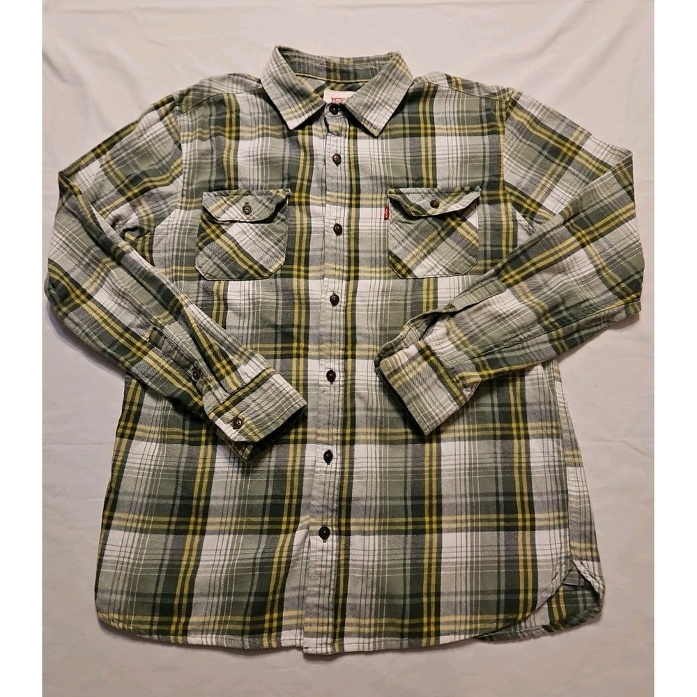 Levi's Cotton‎ Flannel Mens Shirt M Long Sleeve Button Up Green Plaid